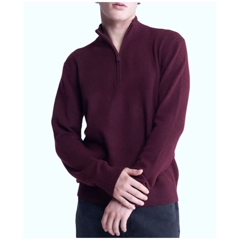 Calvin Klein : Size : L casual burgundy ribbed 1/4 quarter zip pullover sweater